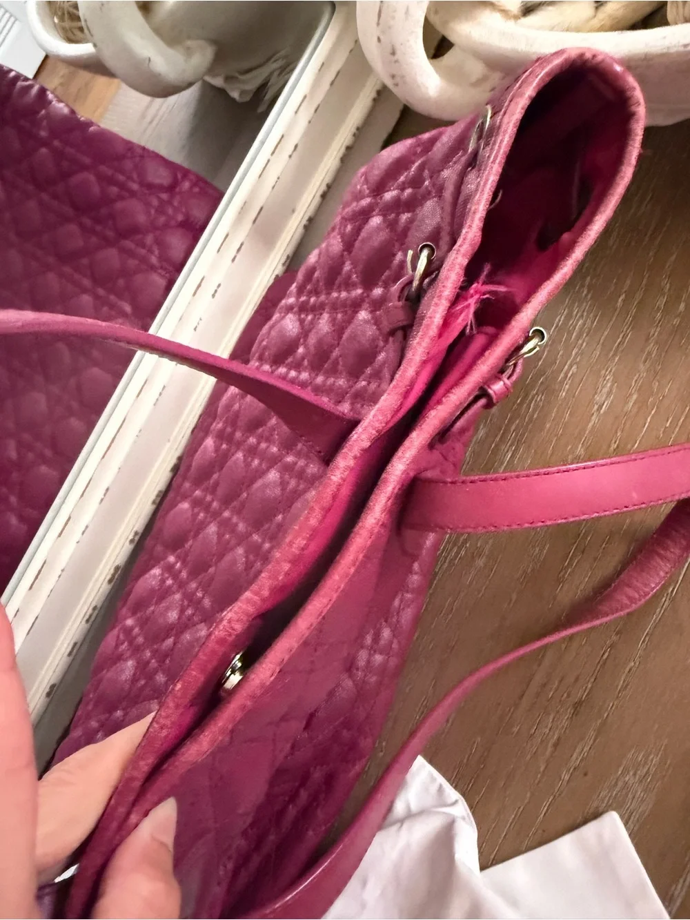 Dior Quilted Tote in Raspberry Pink with Signature Charm